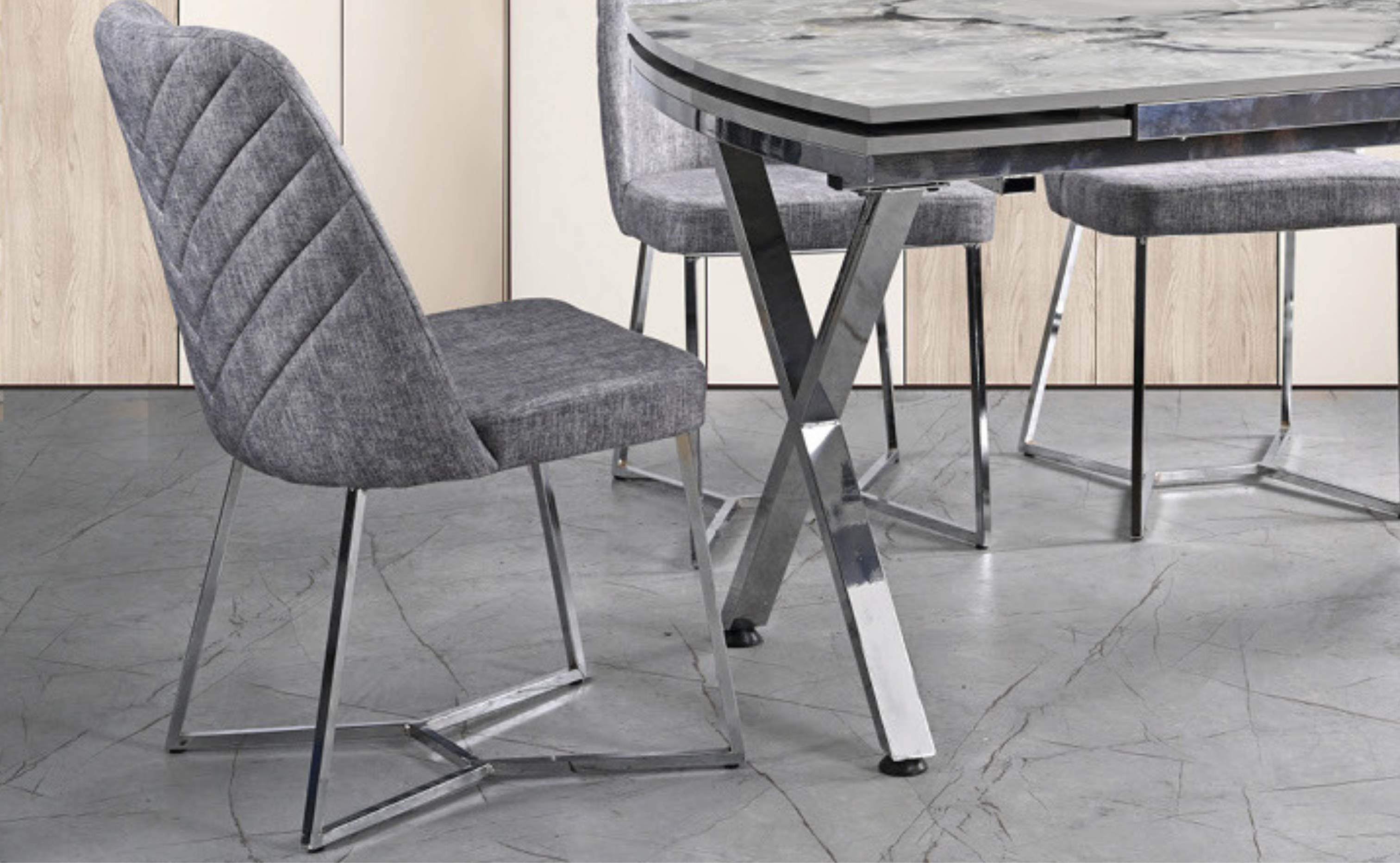 Asos Gri Mermer Masa & İkon Sandalye Takımı
