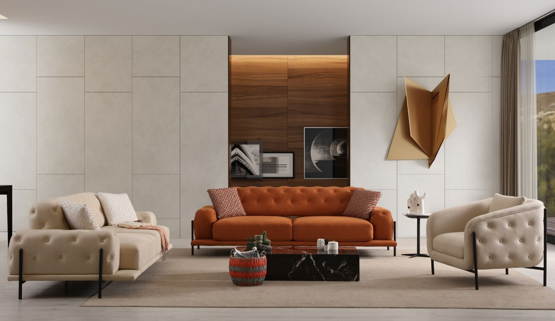 Eos Yataklı Kapitoneli Koltuk Takımı (Model 2)