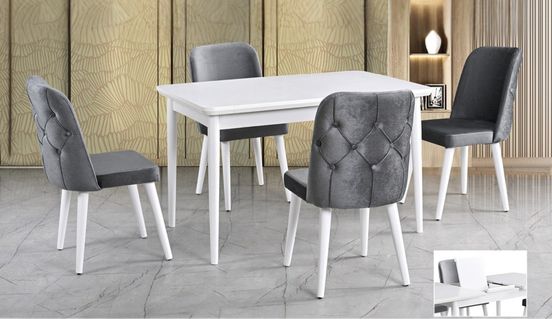 Karizma Beyaz Masa & Lizbon Sandalye Takımı