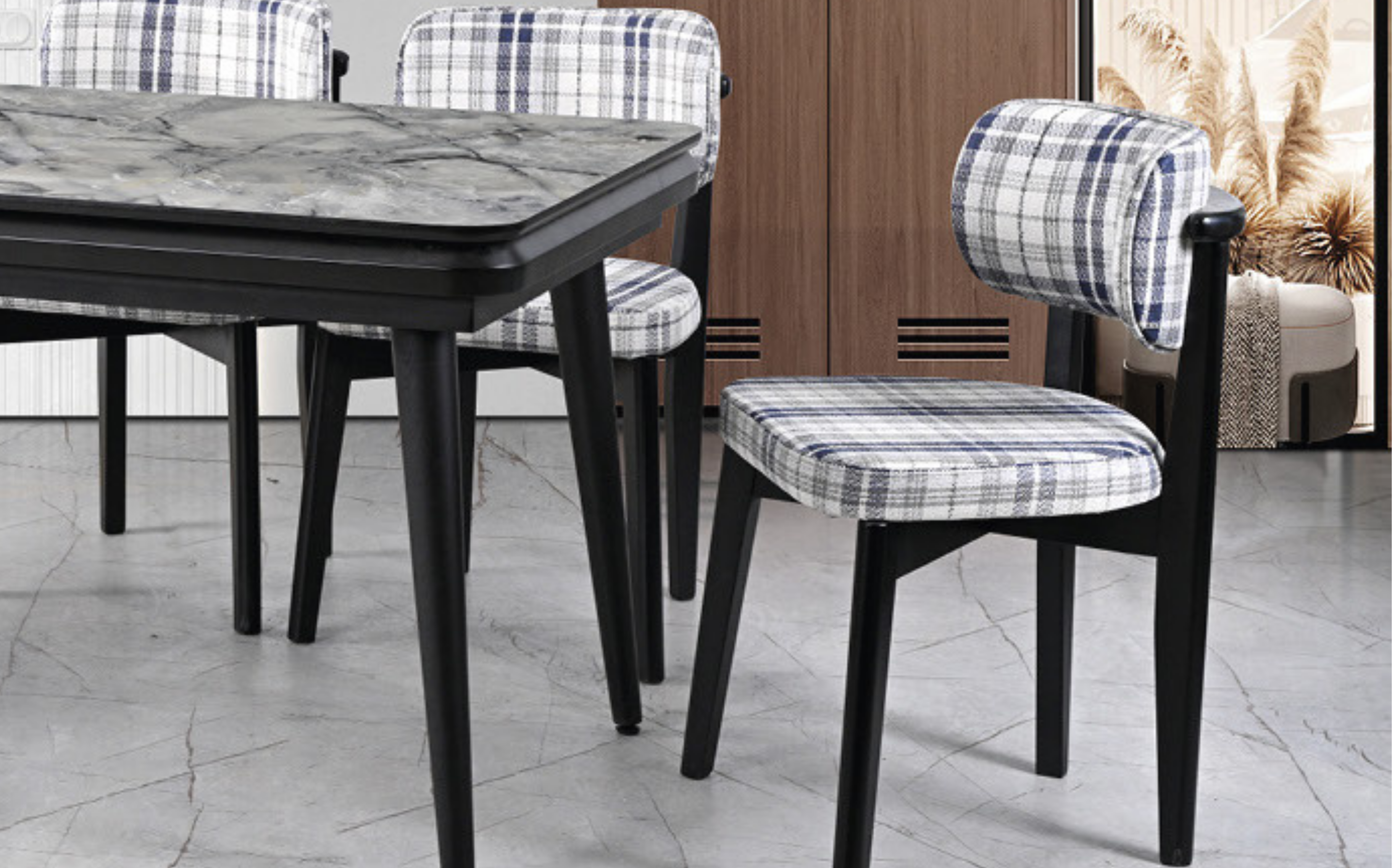 Stil Gri Mermer Masa & Poyraz Sandalye Takımı